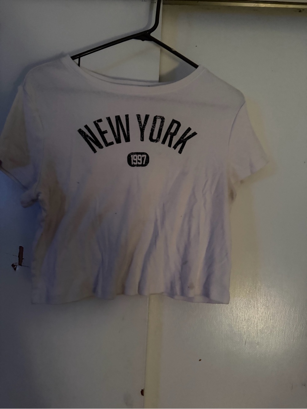 White "New York 1997" Cropped Graphic Tee